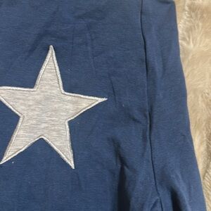 Babble and Goose Navy Blue Cotton Pants With Grey Star Appliqué